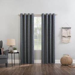 Wide Width Kline Tweed Thermal 100% Blackout Grommet Panel by BrylaneHome in Blue (Size 52" W 63" L)