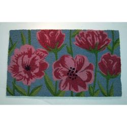 Pink Floral With Green Leaves Coir Mat With Vinyl Backing Floor Coverings by Nature Mats by Geo in Multi