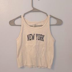 Brandy Melville Tops | Cream New York Cropped Top | Color: Cream/Red | Size: One Size