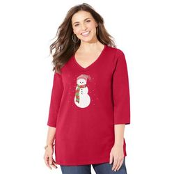 Plus Size Women's Wit & Whimsy Tees by Catherines in Classic Red Snowman (Size 0X)