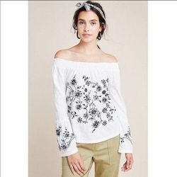 Anthropologie Tops | Anthropologie Womens M White Embroidered Floral Of | Color: White | Size: M