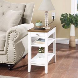American Heritage 1 Drawer Chairside End Table with Charging Station and Shelves - Convenience Concepts 7107160WDFTW
