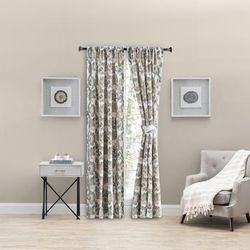 Wynette Multi Colored Jacobean Floral- Lined Tailored Pair With Tiebacks by Ellis Curtains in Grey (Size 100"W 63" L)