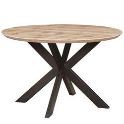 "LeisureMod Ravenna 47" Round Wood Dining Table With Modern Metal Base in Maple - LeisureMod RTX47M"