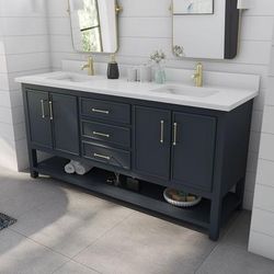 Randolph Morris Philo 72 Inch Oak Vanity with Square Drop-In Sink - Navy Blue RMTV91-72NB-SPW
