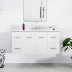 Randolph Morris Mia 48 Inch Oak Floating Vanity with Square Undermount Sink - White / White Carrara Top RMV50-48WH-SWH