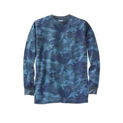 Men’s Big & Tall Waffle-knit Thermal Crewneck Tee by KingSize in Blue Camo (Size 3XL) Long Underwear Top