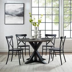 Hayden 5Pc Round Dining Set W/Camille Chairs Matte Black/ Slate - Table & 4 Chairs - Crosley KF20010SL-MB