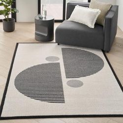 Nourison Mid-Century Modern 4' x 6' Ivory/Black Area Rug - Nourison 99446107114