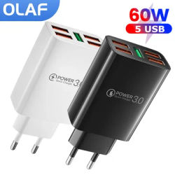 Chargeur de téléphone USB 60W 5 ports QC 3.0 adaptateur de charge rapide pour iPhone 13 12 11