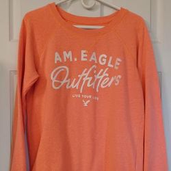 American Eagle Outfitters Tops | American Eagle Outfitters Sweat Shirt Size Large Orange White | Color: Orange/White | Size: L