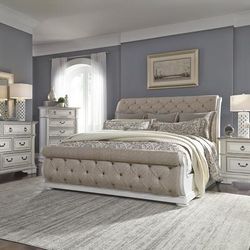 Queen Uph Sleigh Bed, Dresser & Mirror, Chest, Night Stand - Liberty Furniture 520-BR-QUSLDMCN