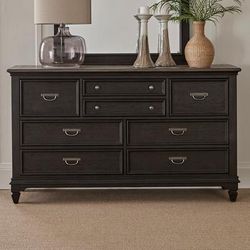 Cottage 8 Drawer Dresser In Wirebrushed Black Forest Finish w/ Ember Gray Tops - Liberty Furniture 417B-BR31
