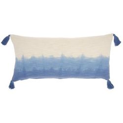 "Mina Victory Life Styles Ombre Tassels Blue Throw Pillows 14"X30" - Nourison 798019074852"