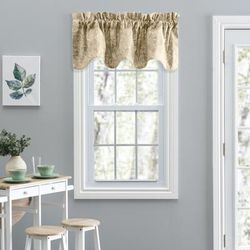 Lexington Leaf- Candlewick Leaf Pattern On A Colored Ground- Lined Scallop Valance by Ellis Curtains in Tan