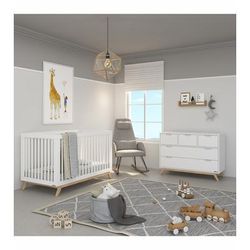 dadada Soho 3-in-1 Convertible Crib + 5-Drawer Dresser Bundle - White / Natural