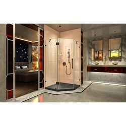 Dreamline DreamLine Prism Lux 42 inch D x 42 inch W x 74 3/4 inch H Frameless Neo-Angle Hinged Shower Enclosure in Matte Black with Black Shower Base Kit DL-6053-88-09
