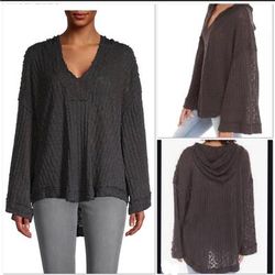 Free People Tops | Free People Baja Babe Airy Hacci In Washed Black Size Medium | Color: Black/Red | Size: M