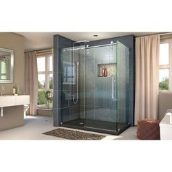 Dreamline DreamLine Enigma-Z 34 1/2 inch D x 60 3/8 inch W x 76 inch H Frameless Sliding Shower Enclosure in Polished Stainless Steel SHEN-6234600-08