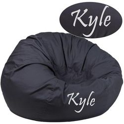 Personalized Oversized Solid Gray Bean Bag Chair for Kids and Adults [DG-BEAN-LARGE-SOLID-GY-TXTEMB-GG] - Flash Furniture DG-BEAN-LARGE-SOLID-GY-TXTEMB-GG