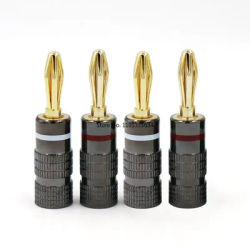 Gun Metal Banana Plugs, Fiches plaquées or 24 carats, Gels, Connecteur avec verrouillage à vis pour prise audio, Fiches de haut-parleur, Blanc et rouge, 4mm, Nouveau, 4 pièces