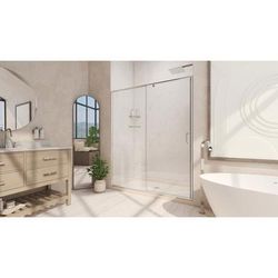 Dreamline DreamLine Flex 32 inch D x 60 inch W x 74 3/4 inch H Semi-Frameless Pivot Shower Door in Chrome with Center Drain Biscuit Shower Base Kit DL-6223C-22-01