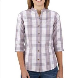 Carhartt Tops | Carhartt Woman's 3/4 Sleeve Mandarin Collar Plaid Shirt Size S 4 -6 Nwt | Color: Purple | Size: S
