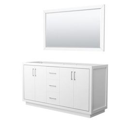 Wyndham WCF111166DWHCXSXXM58 Icon 66 Inch Double Bathroom Vanity in White, No Countertop, No Sink, Brushed Nickel Trim, 58 Inch Mirror