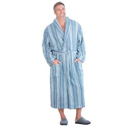 Men's Big & Tall Terry Bathrobe with Pockets by KingSize in Slate Blue Stripe (Size 3XL/4XL)