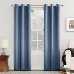 Wide Width Sun Zero Blackout Greenwich Grommet Panel by BrylaneHome in Denim (Size 40" W 84" L)