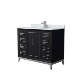 Marlena 42 Inch Single Bathroom Vanity in Black, White Carrara Marble Countertop, Undermount Square Sink, Brushed Nickel Trim - Wyndham WCH515142SBKCMUNSMXX