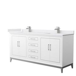 Marlena 72 Inch Double Bathroom Vanity in White, White Cultured Marble Countertop, Undermount Square Sinks, Brushed Nickel Trim - Wyndham WCH515172DWHWCUNSMXX