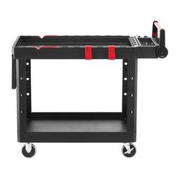 Rubbermaid 1997208 2 Level Polymer Utility Cart w/ 500 lb Capacity, Raised Ledges, Black