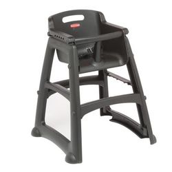 Rubbermaid FG781408BLA 29 3/4" Stackable Plastic High Chair w/ Waist Strap, Black