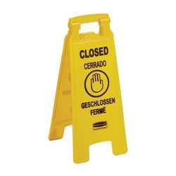 Rubbermaid FG611278 YEL Multi-Lingual Floor Closed Sign - 2 Sided, Yellow, Multilingual