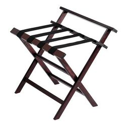 Hospitality 1 Source LRRW02B Folding Luggage Rack w/ 2 1/4" Black Straps - 26"W X 19"D X 26 1/4"H, Rosewood