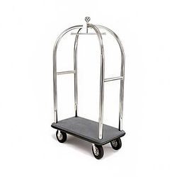 Forbes Industries 2521-SS Birdcage Luggage Cart w/ 2 Push Bars & Carpeted Deck - 43"L x 24"W x 78"H, Brushed Steel, Chrome