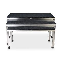 Forbes Industries 7408 3 Piece Claremont Nesting Tables Set - Acacia Wood Top w/ Brushed Stainless Steel Frame
