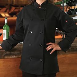 Chef Revival RZCOATBKLG Chef's Coat w/ Long Sleeves - Poly/Cotton, Black, Large
