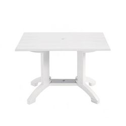 Grosfillex UT385004 Rectangular Atlanta Outdoor Table w/ Umbrella Hole - 48" x 32", Melamine, White