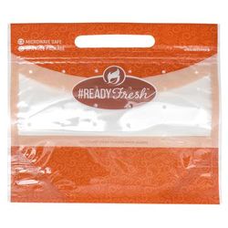 LK Packaging GNG985 ReadyFresh Bottom Gusset Grab-N-Go Fried Chicken Pouch - 9" x 8" x 5" BG, ReadyFresh, Polypropylene, Orange