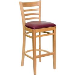 Flash Furniture XU-DGW0005BARLAD-NAT-BURV-GG Commercial Bar Stool w/ Ladder Back & Burgundy Vinyl Seat, Natural