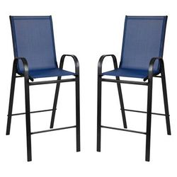 Flash Furniture 2-JJ-092H-NV-GG 50" Brazos Barstool w/ Blue Textilene Fabric Back & Seat - Steel, Black