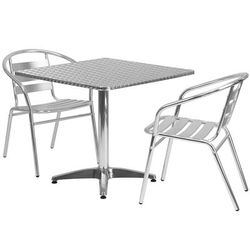 Flash Furniture TLH-ALUM-32SQ-017BCHR2-GG 31 1/2" Square Patio Table & 2 Arm Chair Set - Stainless Steel Top, Aluminum Base