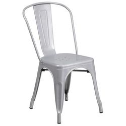 Flash Furniture CH-31230-SIL-GG Stacking Side Chair w/ Vertical Slat Back - Steel, Silver, Galvanized Steel, Silver Finish