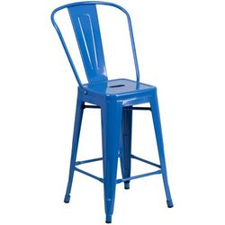 Flash Furniture CH-31320-24GB-BL-GG Counter Height Commercial Bar Stool w/ Curved Back & Metal Seat, Blue
