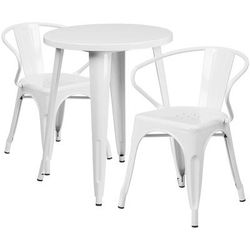 Flash Furniture CH-51080TH-2-18ARM-WH-GG 24" Round Table & 2 Arm Chair Set - Metal, White