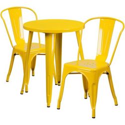 Flash Furniture CH-51080TH-2-18CAFE-YL-GG 24" Round Table & 2 CafÃ© Chair Set - Metal, Yellow