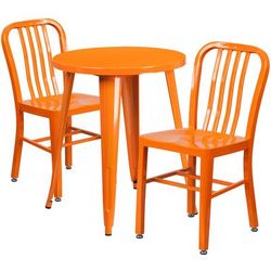 Flash Furniture CH-51080TH-2-18VRT-OR-GG 24" Round Table & 2 Chair Set - Metal, Orange