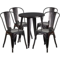 Flash Furniture CH-51080TH-4-18CAFE-BQ-GG 24" Round Table & 4 CafÃ© Chair Set - Metal, Black & Antique Gold